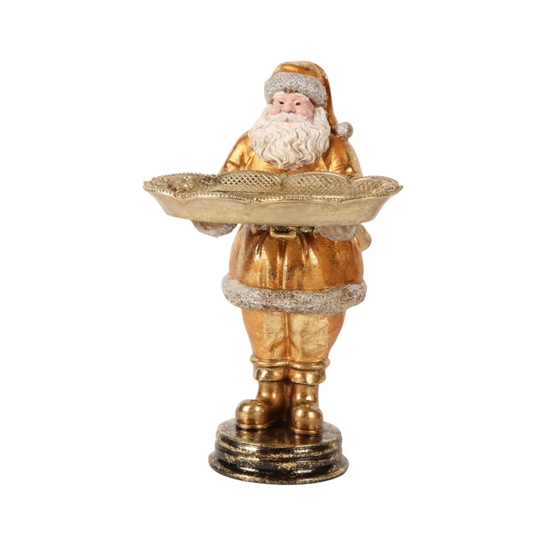 Papá Noel con plato - dorado - 24 cm