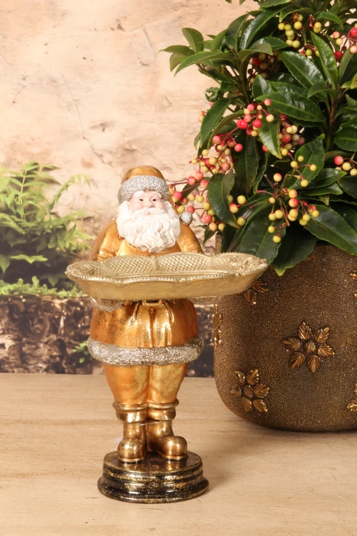 Papá Noel con plato - dorado - 24 cm