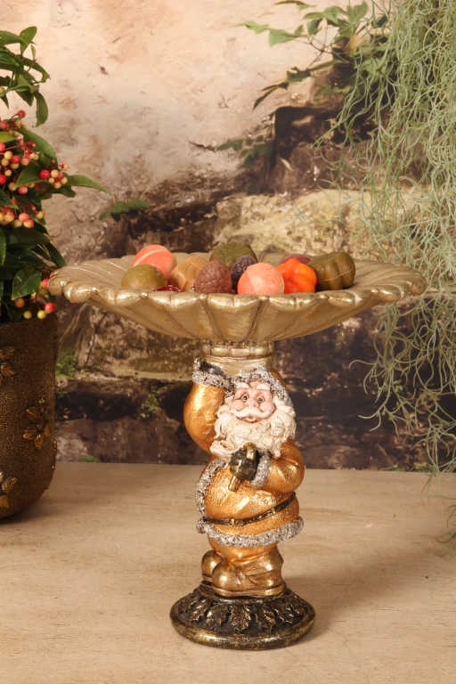 Bandeja decorativa Papá Noel - dorada - resina sintética - 24 cm - 1 pieza