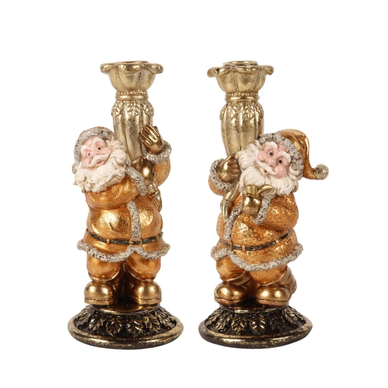 Candelabro Papá Noel - 23 cm - dorado - resina sintética