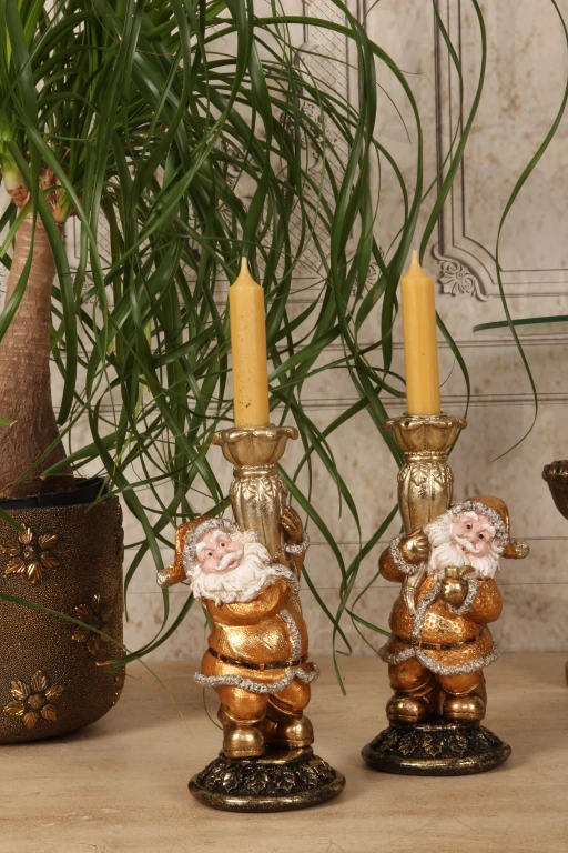 Candelabro Papá Noel - 23 cm - dorado - resina sintética