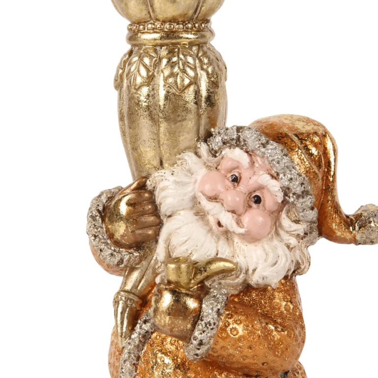 Candelabro Papá Noel - 23 cm - dorado - resina sintética