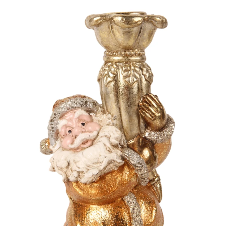 Candelabro Papá Noel - 23 cm - dorado - resina sintética