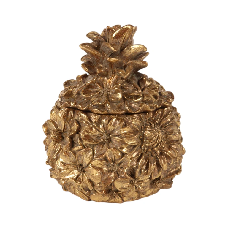 Caja de almacenamiento flores - 12,5 cm - dorado - resina