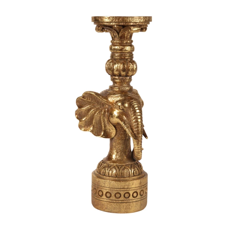 Candelabro Elefante - 38,5 cm - dorado - resina artística