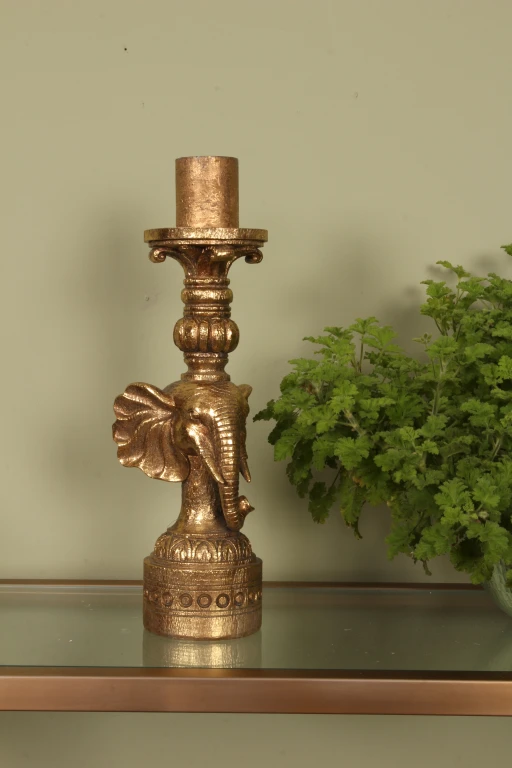 Candelabro Elefante - 38,5 cm - dorado - resina artística