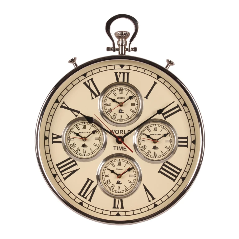 Reloj mundial - plateado - redondo - 51 cm