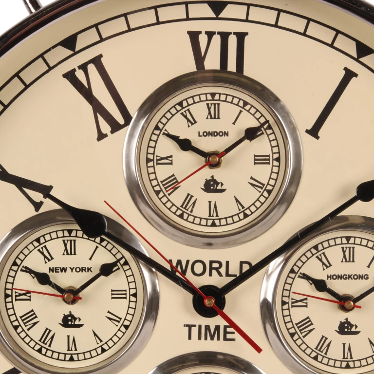 Reloj mundial - plateado - redondo - 51 cm
