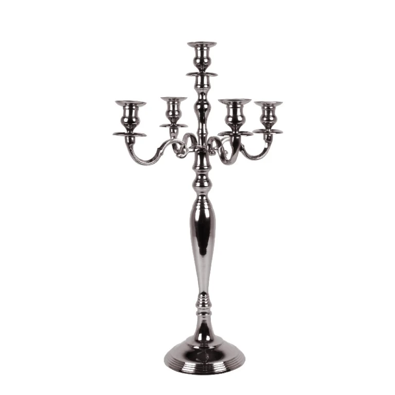 Candelabro de 5 brazos - 80 cm - plateado - aluminio