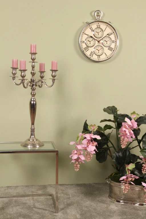 Candelabro de 5 brazos - 80 cm - plateado - aluminio