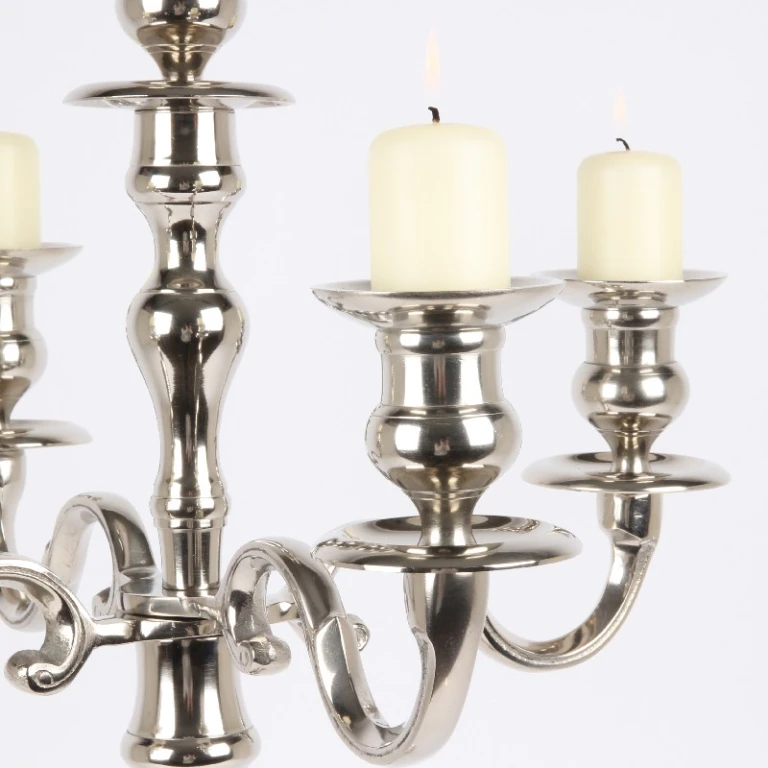 Candelabro de 5 brazos - 80 cm - plateado - aluminio