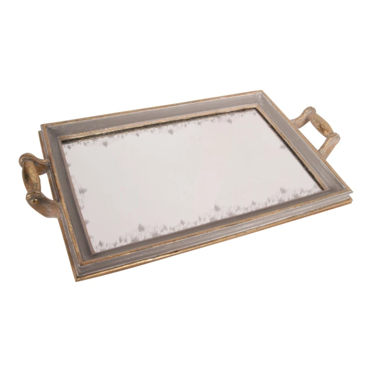 Bandeja con espejo - gris - resina sintética - 43 cm