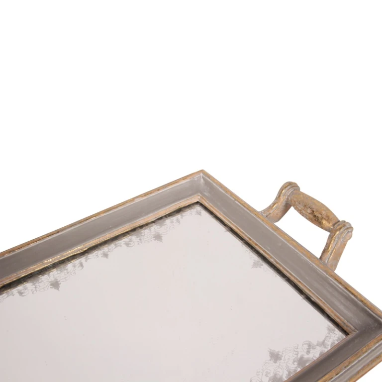 Bandeja con espejo - gris - resina sintética - 43 cm