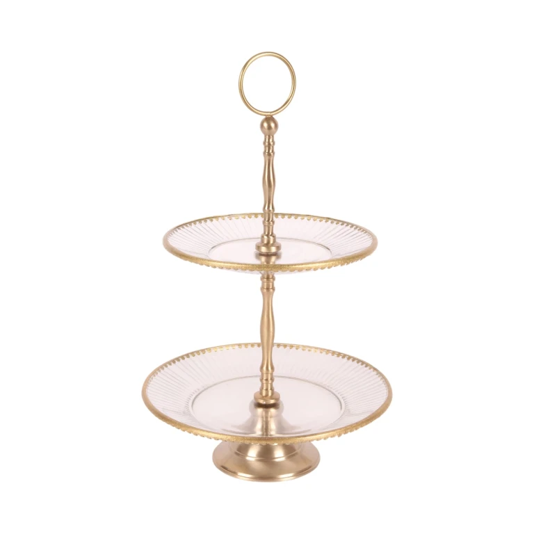 Estantería - 2 niveles - 38 cm - dorado - latón y vidrio