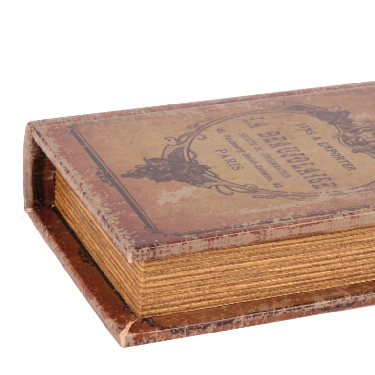 Caja de almacenamiento con forma de libro - 15 cm - marrón - cuero sintético