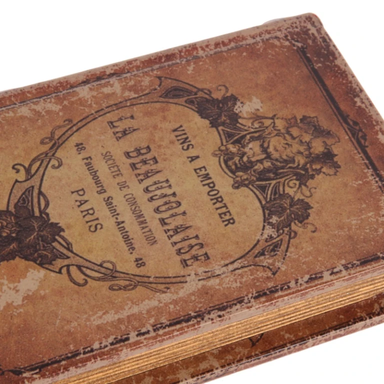 Caja de almacenamiento con forma de libro - 15 cm - marrón - cuero sintético
