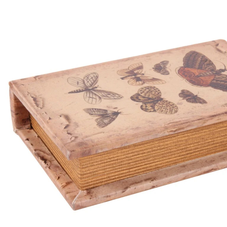 Caja de almacenamiento con forma de libro - 15 cm - beige - cuero sintético