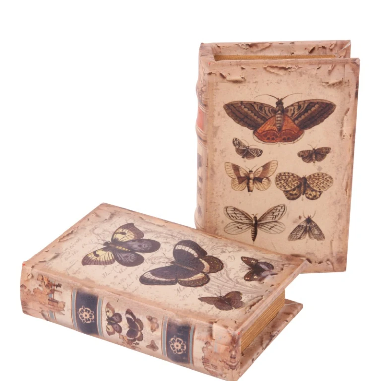Caja de almacenamiento con forma de libro - 15 cm - beige - cuero sintético