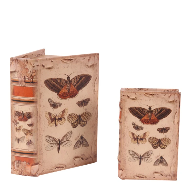 Caja de almacenamiento con forma de libro - 15 cm - beige - cuero sintético