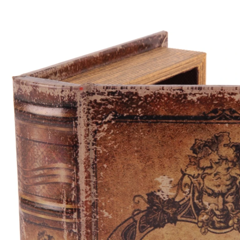 Caja de almacenamiento en forma de libro - 20 x 14 x 4 cm - marrón - cuero sintético