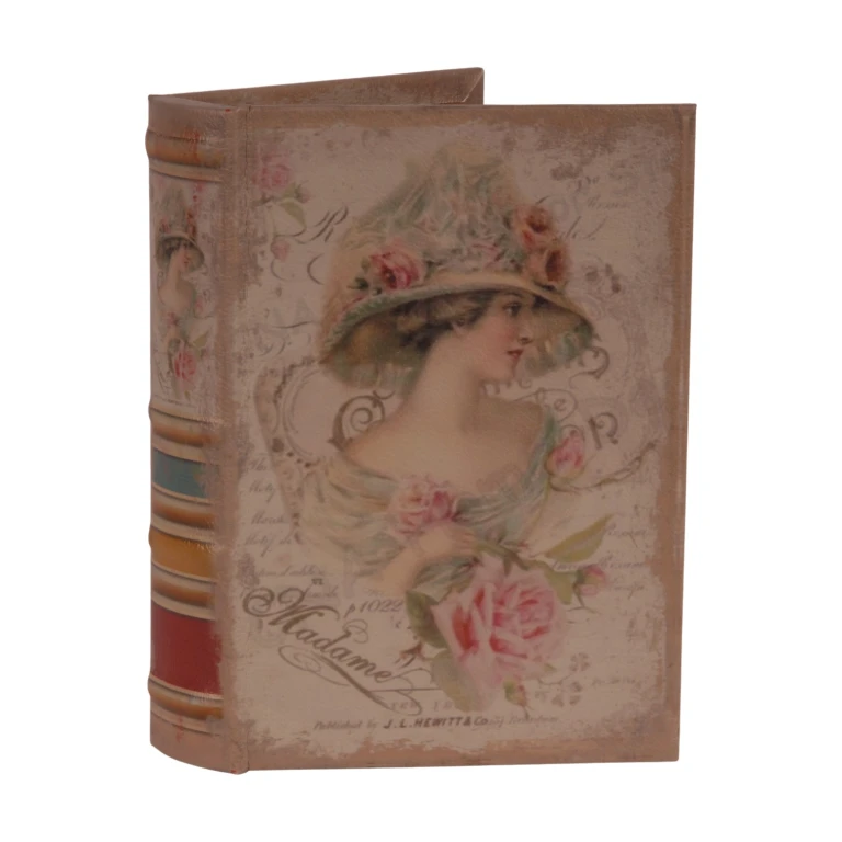 Caja de almacenamiento en forma de libro - 20 cm - rosa - cuero sintético