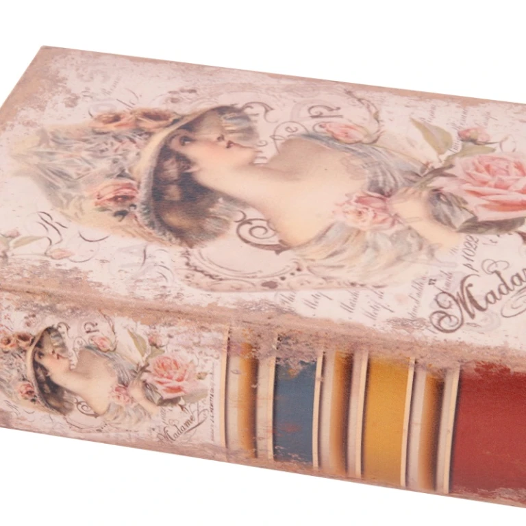 Caja de almacenamiento en forma de libro - 20 cm - rosa - cuero sintético