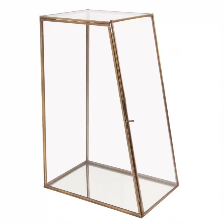 Caja de exhibición - latón y vidrio - dorado - 45 cm - 1 unidad