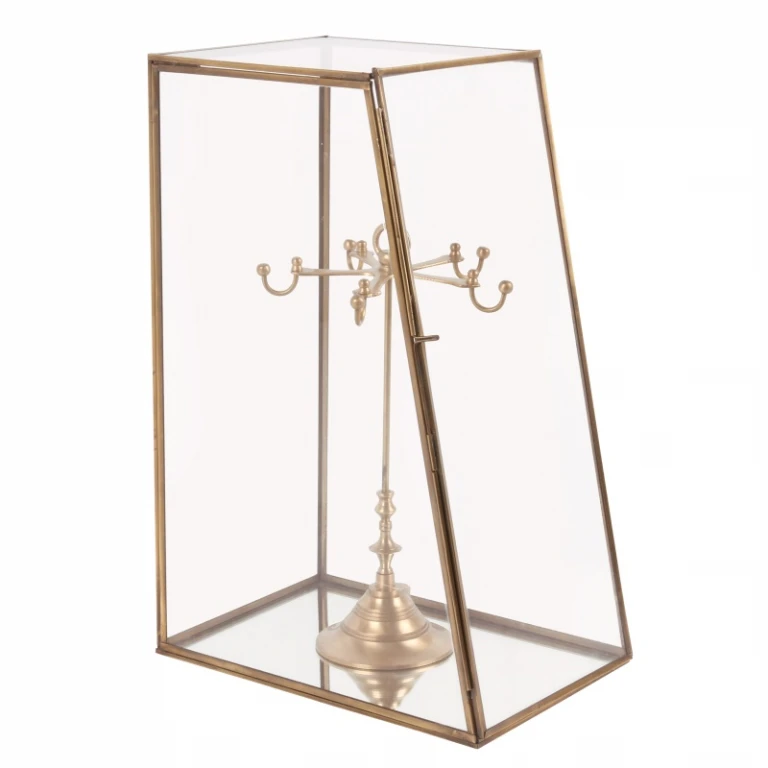 Caja de exhibición - latón y vidrio - dorado - 45 cm - 1 unidad