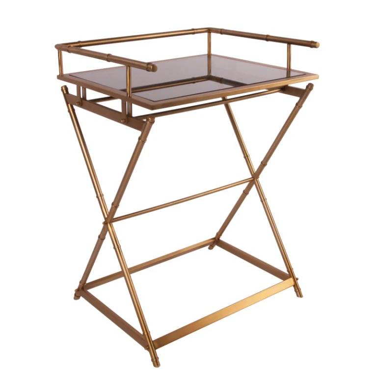 Mesa de servicio - dorado - vidrio y acero - 85 cm