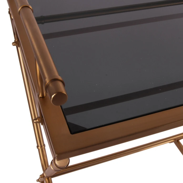 Mesa de servicio - dorado - vidrio y acero - 85 cm