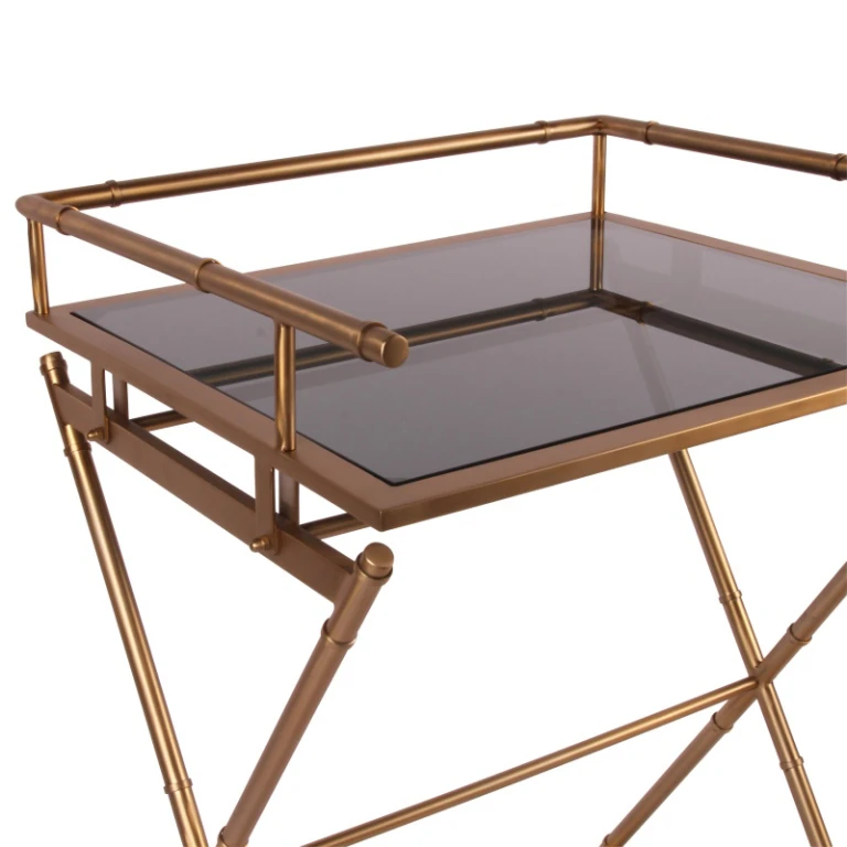 Mesa de servicio - dorado - vidrio y acero - 85 cm