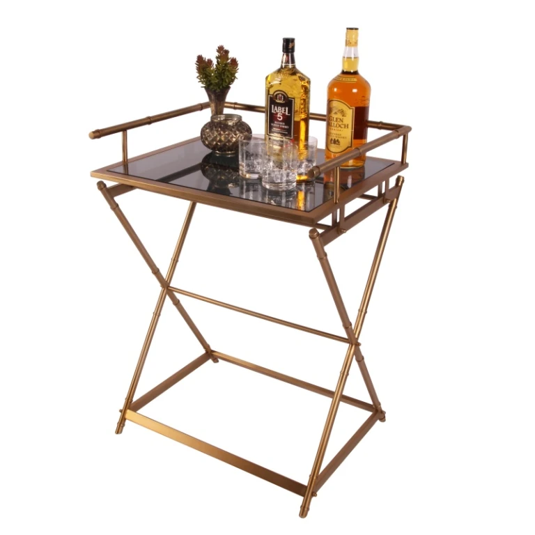 Mesa de servicio - dorado - vidrio y acero - 85 cm