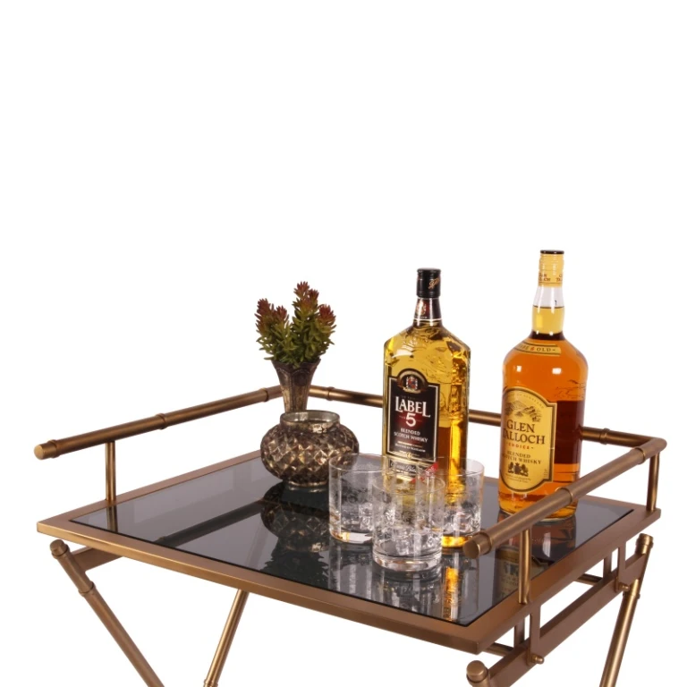 Mesa de servicio - dorado - vidrio y acero - 85 cm