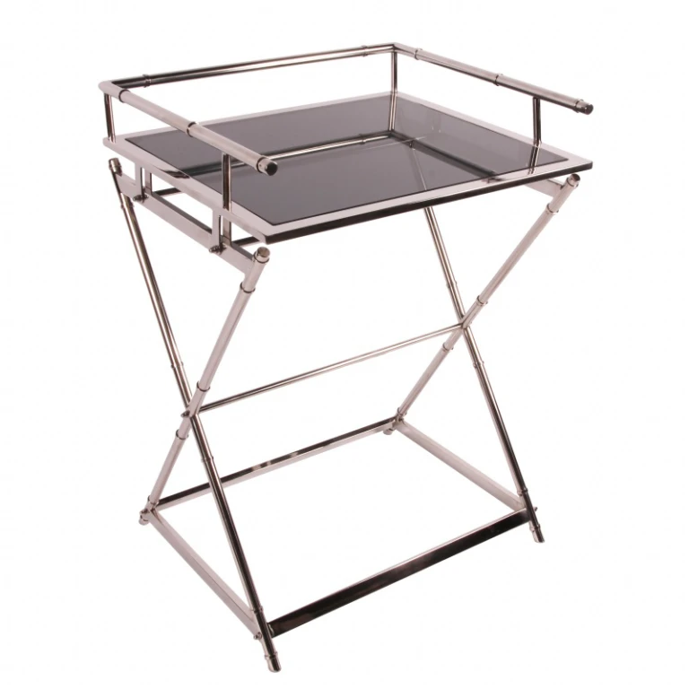 Mesa de servicio - plateado - vidrio y acero - 85 cm
