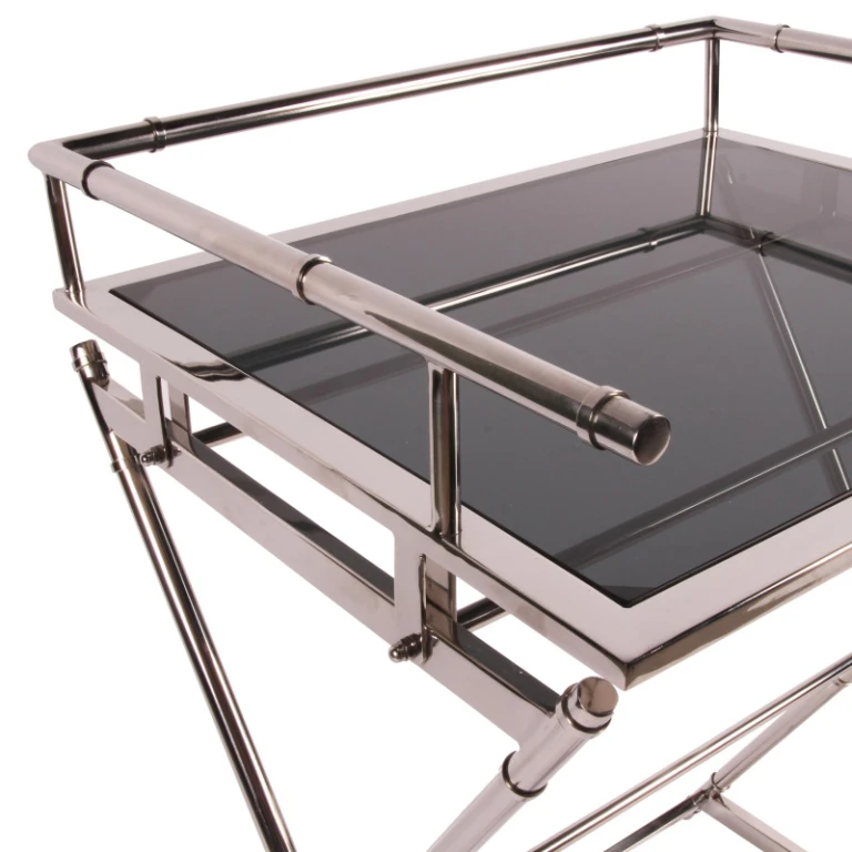 Mesa de servicio - plateado - vidrio y acero - 85 cm