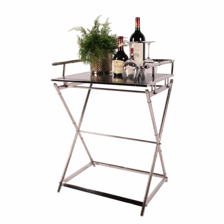 Mesa de servicio - plateado - vidrio y acero - 85 cm