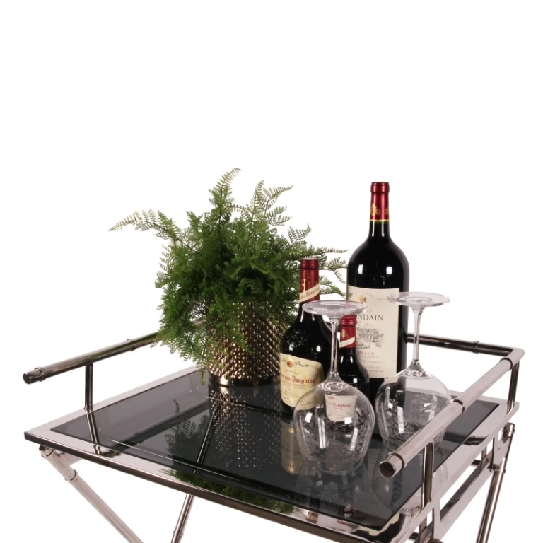 Mesa de servicio - plateado - vidrio y acero - 85 cm