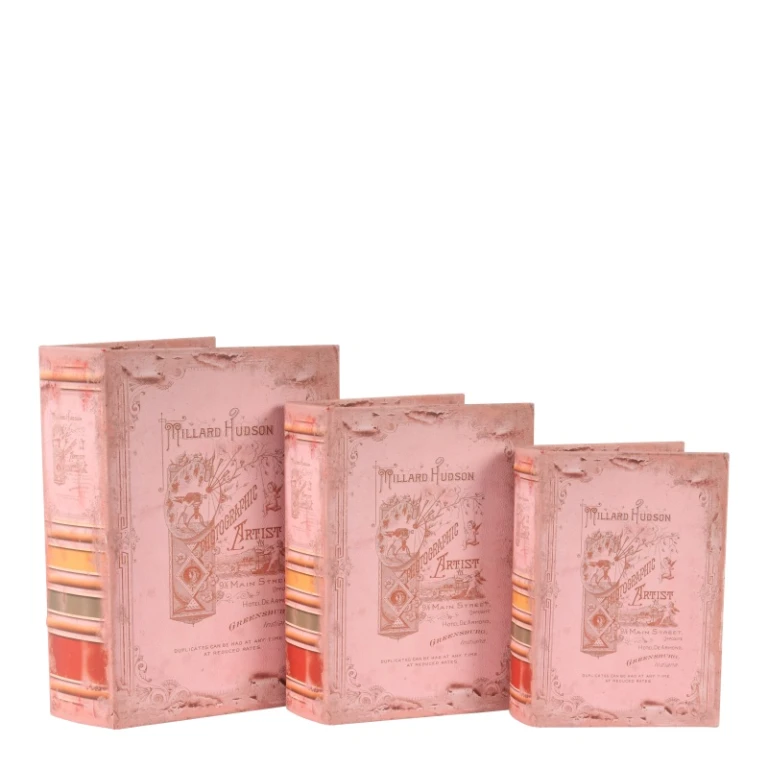 Caja de libros Hudson - 20 cm - rosa - cuero sintético