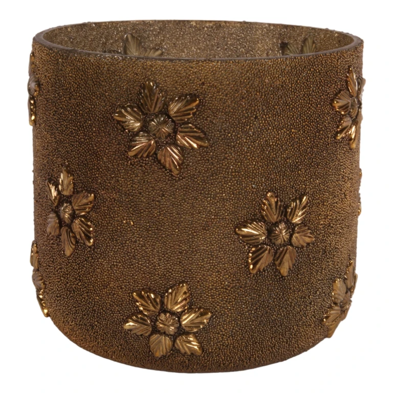 Portavelas de perlas - dorado - vidrio - 17 cm