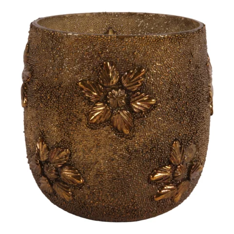 Waxinelichthouder Kralen - 12 cm - goud - glas
