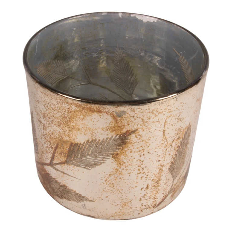 Portavelas de hojas - plateado - vidrio - 18 cm - 1 pieza