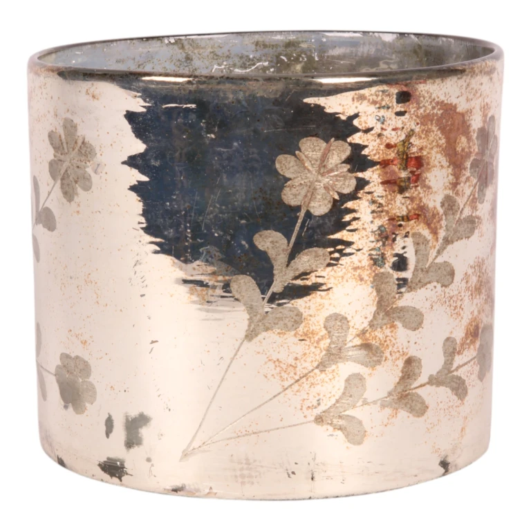 Portavelas de flores - dorado - vidrio - 18 cm
