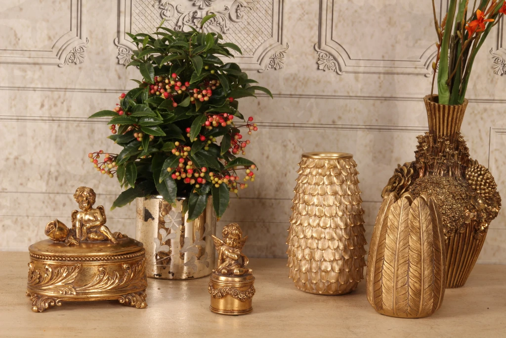 Portavelas de flores - dorado - vidrio - 18 cm