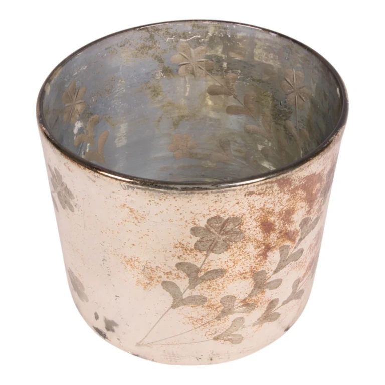 Portavelas de flores - dorado - vidrio - 18 cm