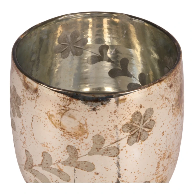 Portavelas de flores - dorado - vidrio - 16 cm