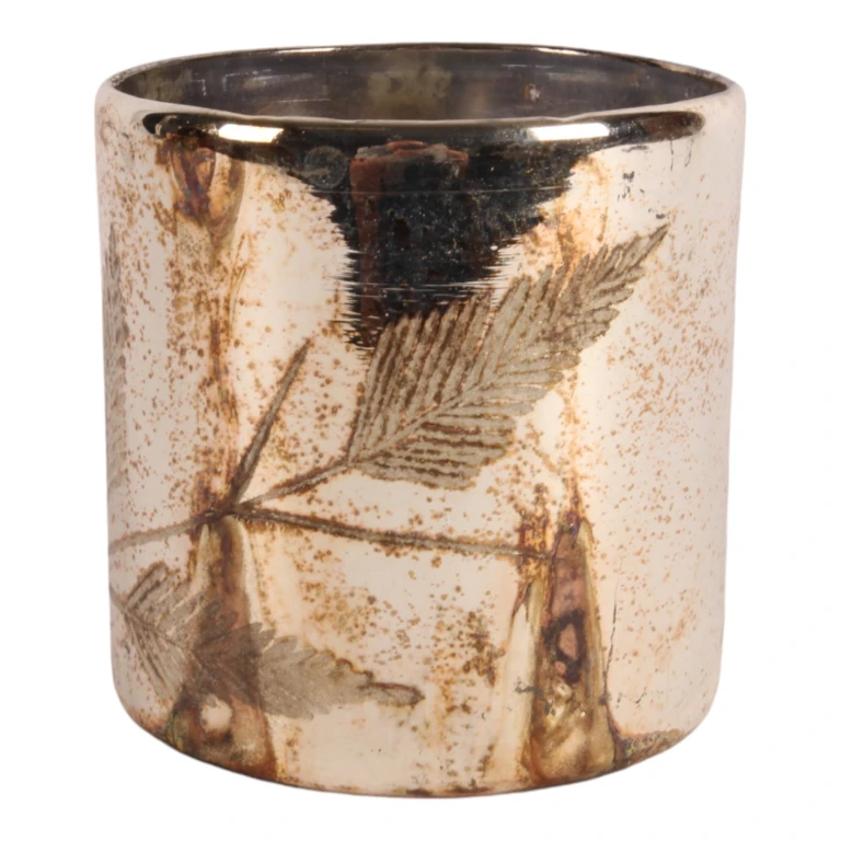 Portavelas de hojas - plata - vidrio - 12 cm