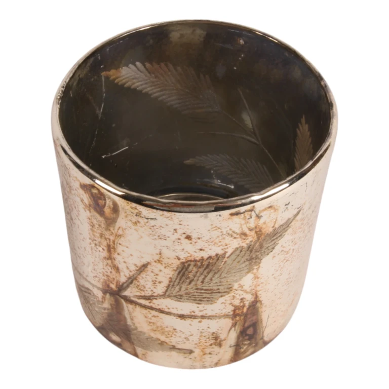 Portavelas de hojas - plata - vidrio - 12 cm