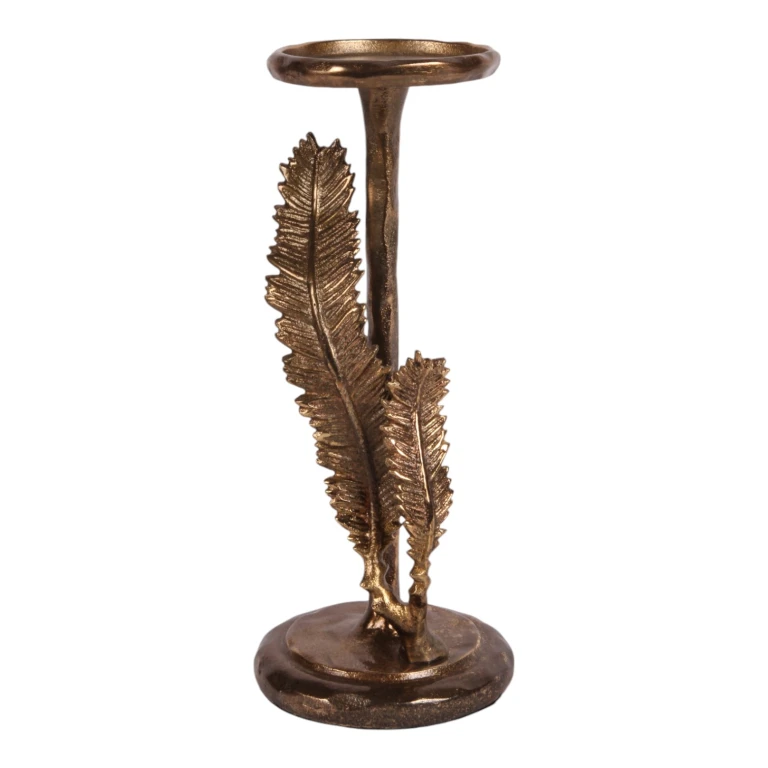 Candelabro Plumas - 28 cm - dorado - aluminio