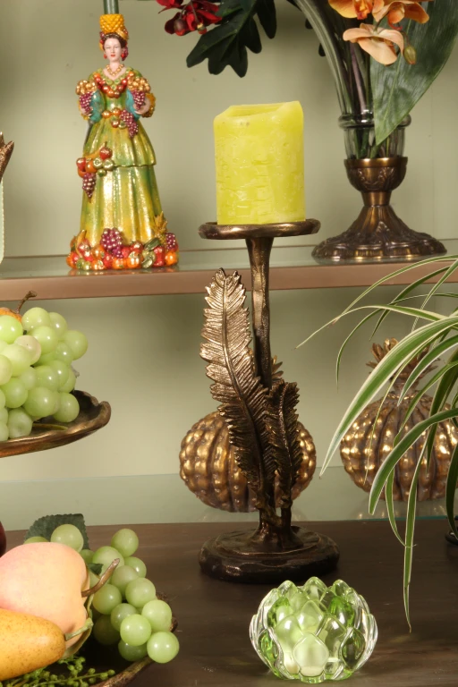 Candelabro Plumas - 28 cm - dorado - aluminio