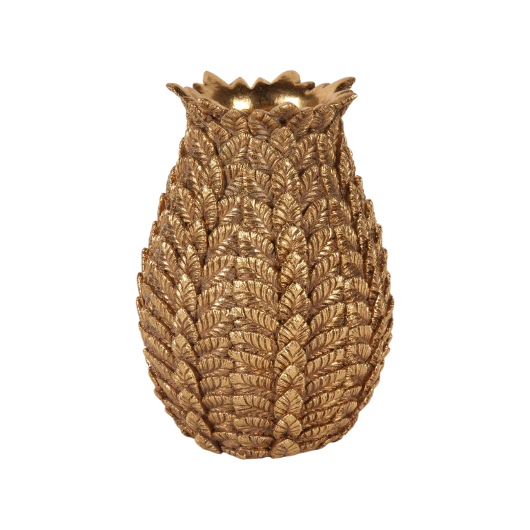 Jarrón Hojas - 21 cm - dorado - resina sintética